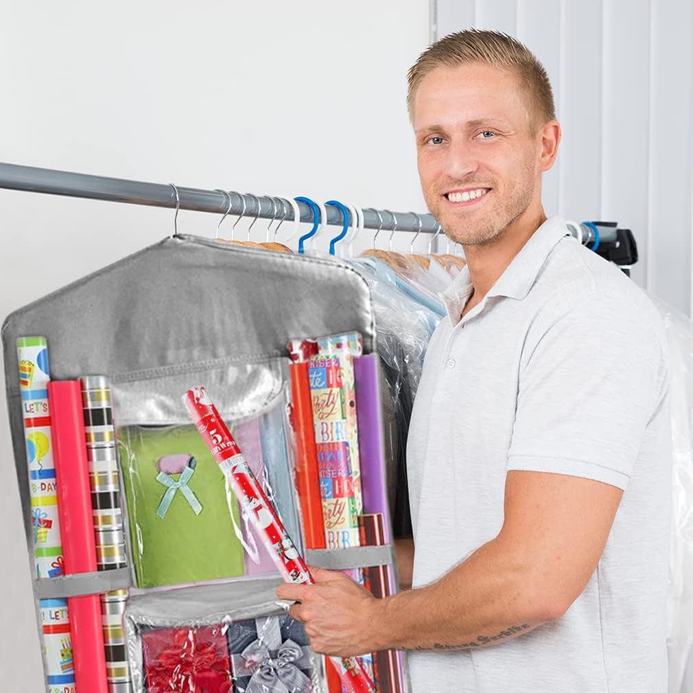 Primode Wrapping Paper Organizer - Over-The-Door Storage for Gift Wrap & Accessories | 40”x17” Gray