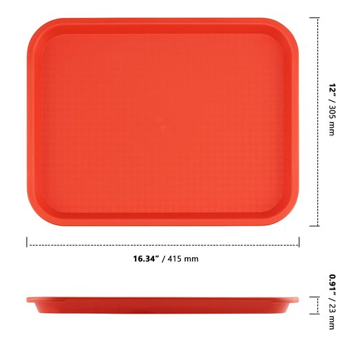 ZOENHOU 14 Pack 16 x 12 Inch Fast Food Tray, Rectangular Cafeteria Serving Trays, Plastic Trays for Food, Orange