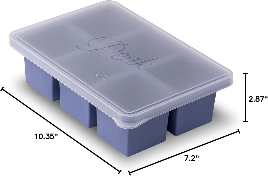 W&P Cup Cubes Silicone Freezer Tray - Blue 6-Cup Portion Maker for Soup, Broth & Leftovers | Dishwasher Safe