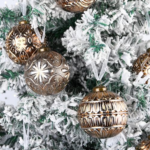 VAINECHAY Vintage Rustic Bronze Christmas Ornaments - 80mm Pack of 12