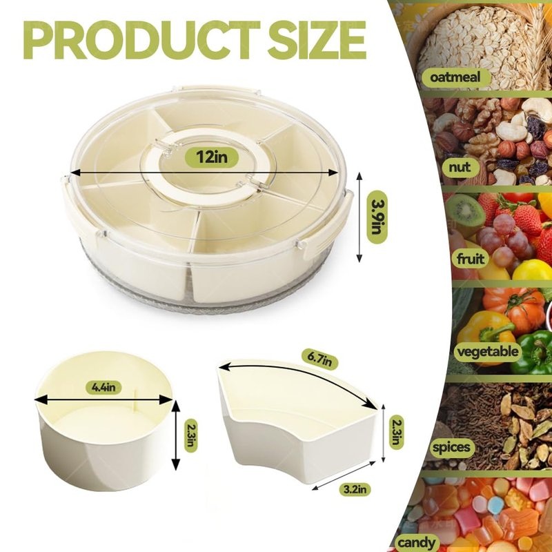 JIEZRIN Divided Serving Tray with Lid and Handle, Portable Snackle Box for Veggie, Fruit Snacks Organizer, Clear Snack Spinner Container for Outdoor, Kitchen, Party, Travel