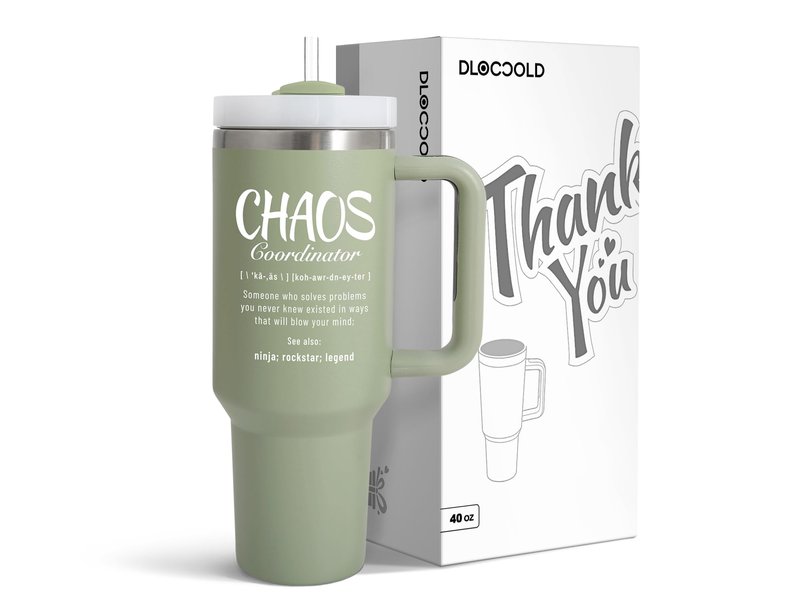 DLOCCOLD Thank You Gifts for Women, Chaos Coordinator Tumbler, Boss Lady Gifts for Women, Coworker, Mom, Manager, Teacher, Nurse, Birthday, Administrative Professional Day, 40oz Tumbler, Sage Green
