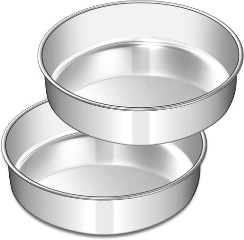 EWFEN 8-Inch Stainless Steel Cake Pan Set - Non-Toxic, Leak-Proof & Dishwasher Safe | Set of 2