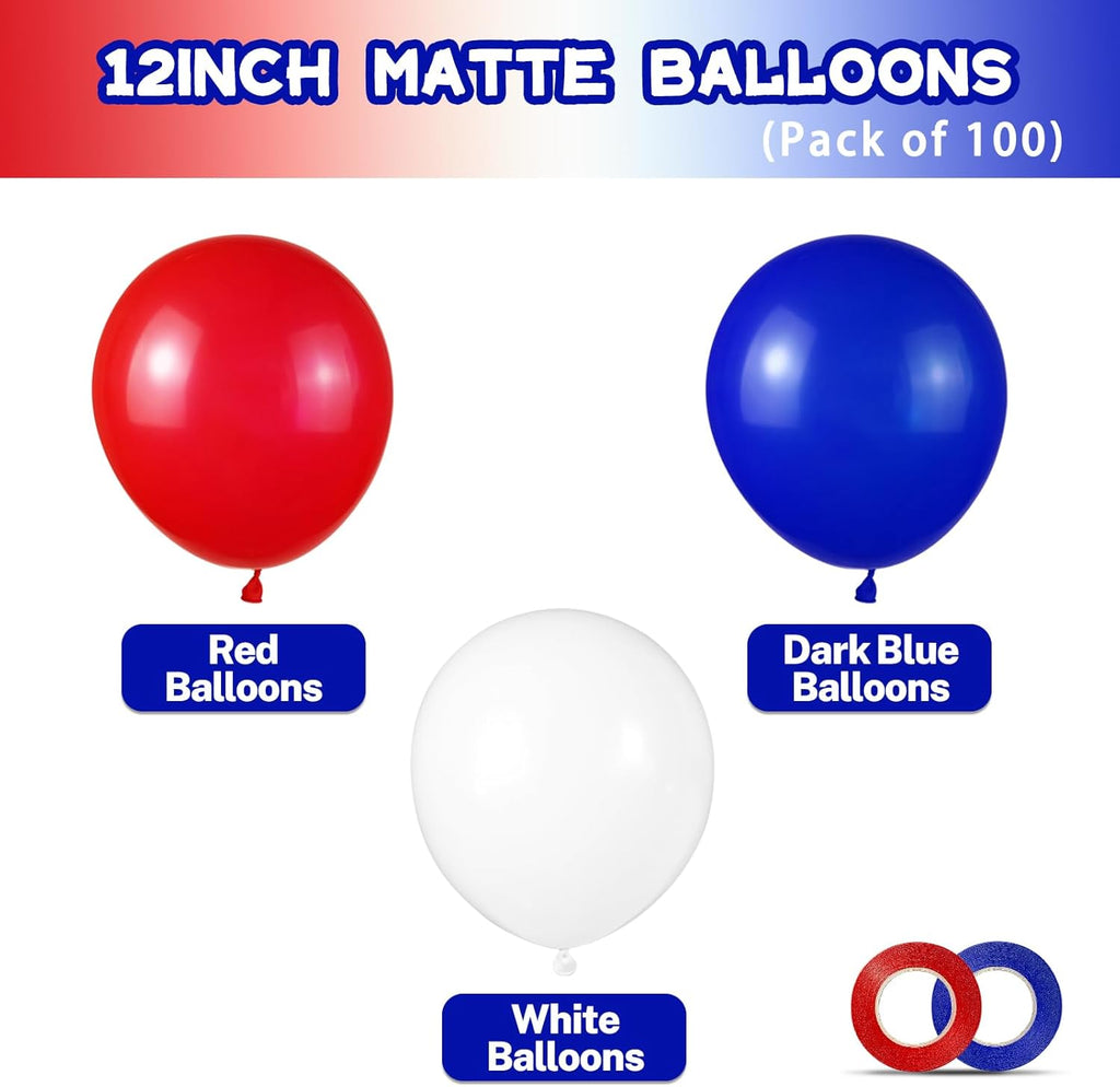 Red White & Blue Latex Balloons - 100 Pack for 4th of July Decorations | Patriotic Party Supplies