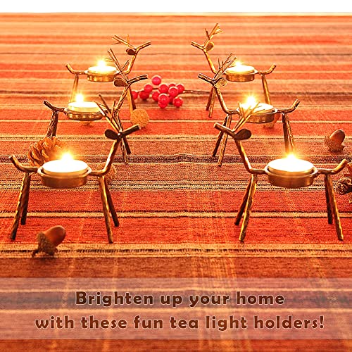 Set of 6 Metal Reindeer Tea Light Candle Holders for Christmas Decor