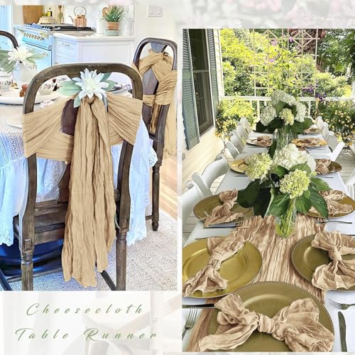 12-Pack Beige Cheesecloth Table Runners, 17 x 108 Inch Gauze Fabric