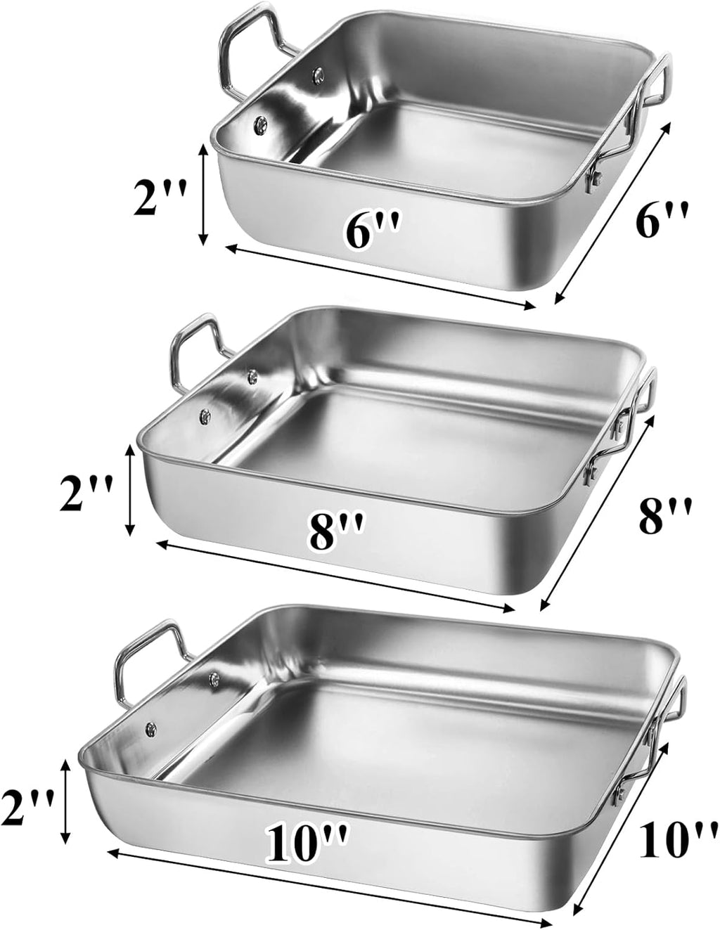 Tebery Square Cake Pan Set - Deep Stainless Steel Nonstick Baking Pans with Handles | Durable Bakeware for Birthdays & Weddings
