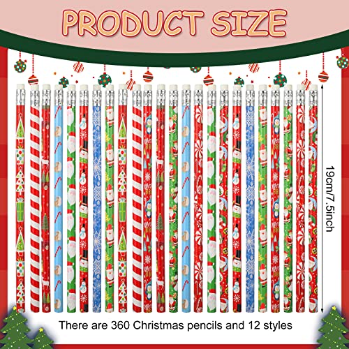 Christmas Pencils Set - 360 Assorted Holiday Wooden Stationery with Erasers - Variation 1
