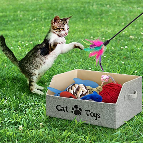Large Collapsible Cat Toy Bin - Sturdy Linen Pet Toy Storage Basket