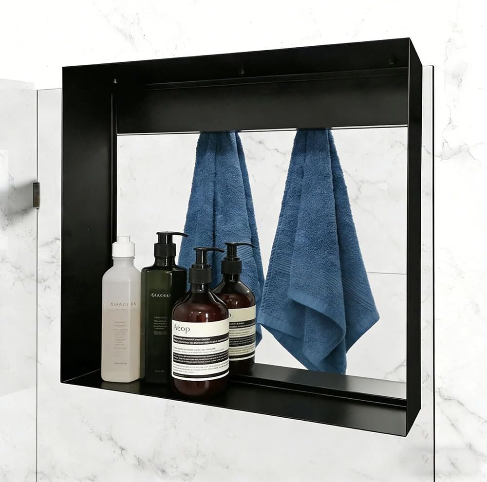Skiennix Over The Door Shower Caddy - 20"x16" Stainless Steel Frameless Organizer | Rust-Proof Storage for Towels & Toiletries