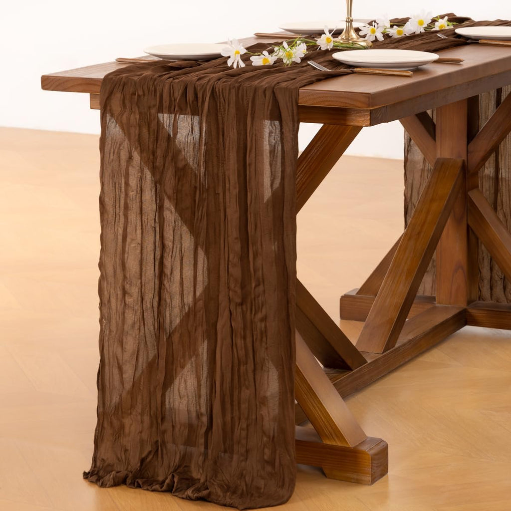 Socomi Table Runner - 6pcs Brown Coffee Gauze for Boho Rustic Decor | 120 Inch for Weddings & Events