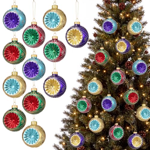 WinnerWhy 12 Pcs Vintage Glass Christmas Ornaments 2.56" Xmas Ball Set (12 Count)