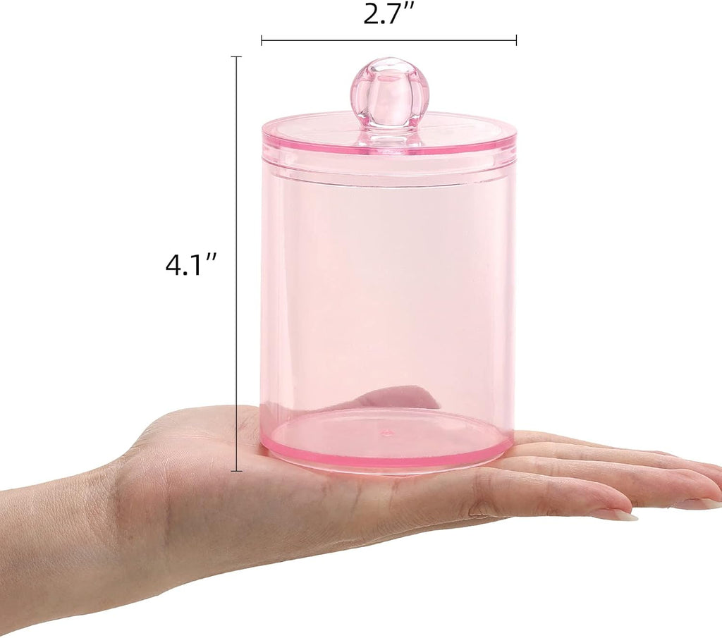 Tbestmax Apothecary Jar - 10 OZ Cotton Ball & Swab Dispenser | Pink Bathroom Organizer (4 Pcs)