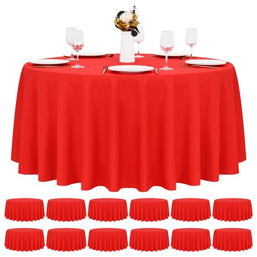12 Pack Red Round Tablecloth 90 inch Round Table Cloth Polyester Red Tablecloths for Round Tables Waterproof Stain Resistant Washable Round Table Cover in Bulk for Wedding Party Buffet Camping