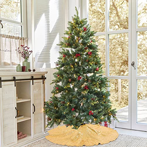 48-Inch Gold Sequin Christmas Tree Skirt - Glitter Holiday Tree Cover