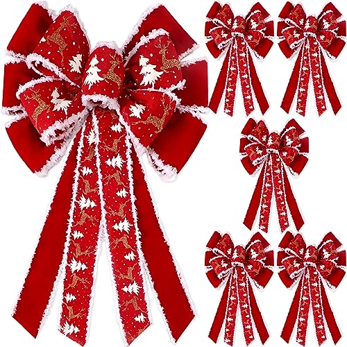Riceshoot 6 Pcs Large 26x12 Inch Christmas Bow Elk Reindeer Outdoor Decor