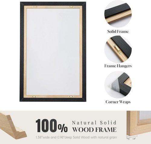 Framed Black and White Abstract Wall Art | Large Set of 2 Minimalist Canvas Prints 24x36 In