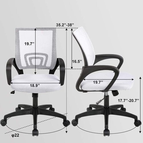 BestOffice Ergonomic Office Chair - Mid-Back Swivel Design with Breathable Backrest & Lumbar Support - Adjustable Height, White for Adults & Women