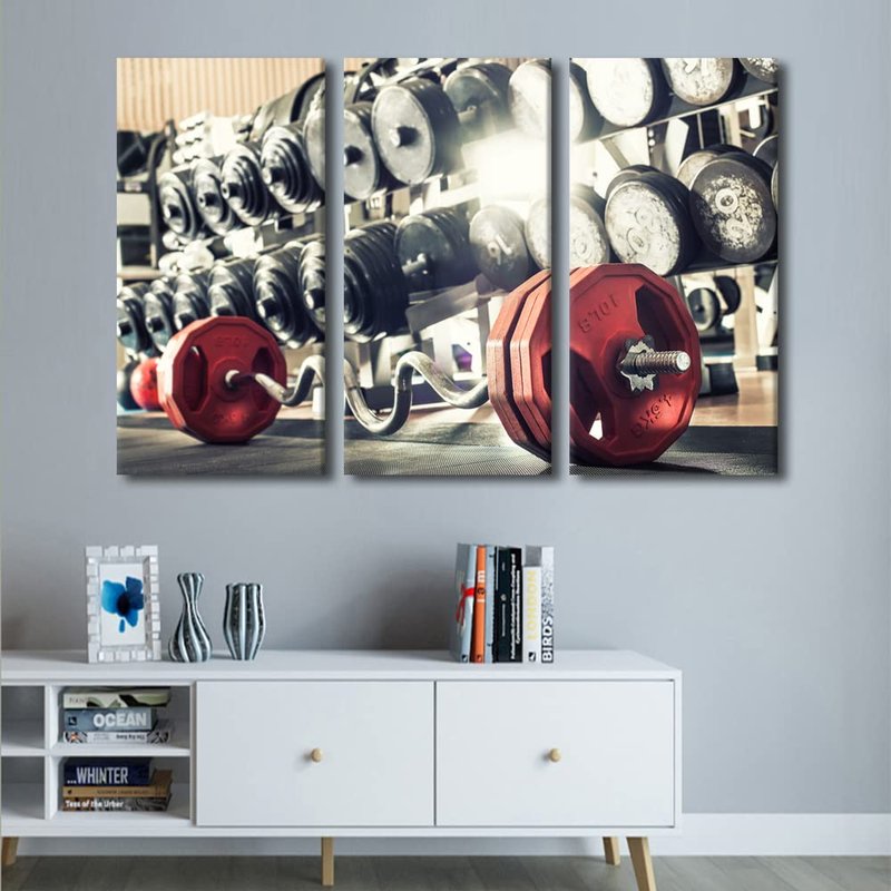 TUMOVO Sport Fitness Canvas Wall Art for Living Room Barbell Large Wall Art Bodybuilding Modern Artwork Motivational Contemporary Home Decor Print On Canvas Ready to Hang for Bedroom Office 60"Wx40"H
