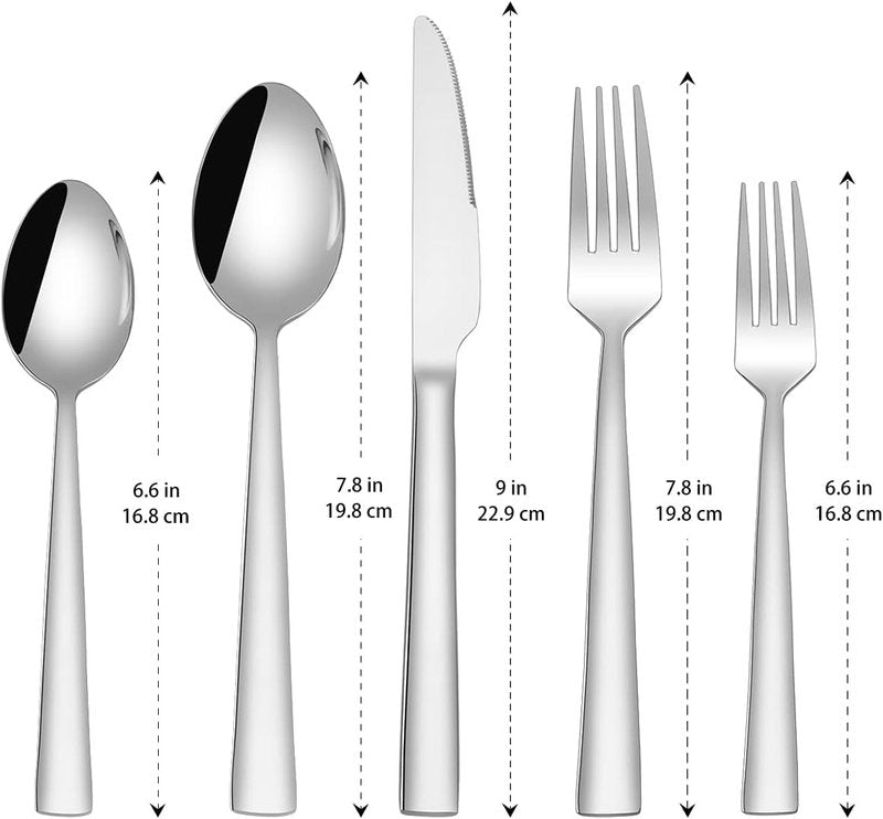 CXJY Silverware Set for 4, 20-Piece Stainless Steel Flatware Cutlery Set, Square Edge Kitchen Utensil Include Knives/Forks/Spoons, Tableware for Home/Hotel, Mirror Polished Dishwasher Safe