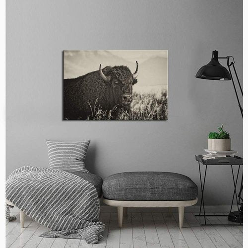 LevvArts - Animal Canvas Wall Art American Buffalo Portrait Painting on Canvas Wild Animal Artwork Sepia Photography Prints for Home Office Decoration Ready to Hang