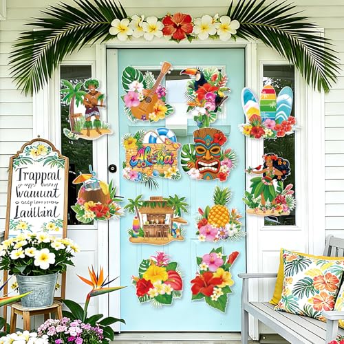 12-Piece Hawaiian Luau Party Decorations, Large Tropical Paper Cutouts