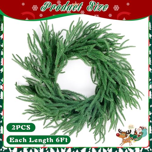 6 Ft Norfolk Pine Garland, Real Touch 2-Piece Christmas Garland - Phoncoo
