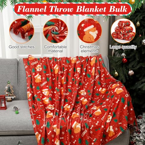 Tranqun Corgi 50x60in Blue Fleece Throw Blanket Set (10 Pcs) - Winter Cozy Corgi Decor