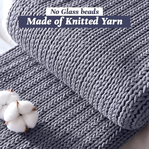 Knitted Weighted Blanket 60"x80" 15lbs - Bead-Free Cooling Throw Blanket - Light Grey