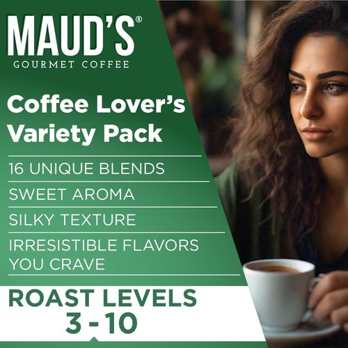 Maud's Coffee Lovers Variety Pack Coffee Pods, 40 ct, 16 Assorted Flavors in Single Serve Pods – 100% Arabica Beans, Compatible with Keurig K Cups Maker