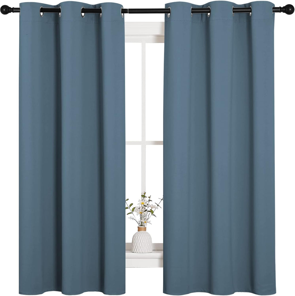 NICETOWN Room Darkening Curtains - Thermal Insulated Blackout Panels for Kids Room | Smoky Blue, 2 Panels, 63" Length