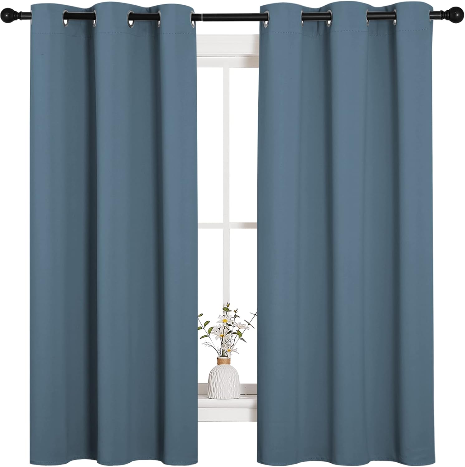 NICETOWN Room Darkening Curtains - Thermal Insulated Blackout Panels for Kids Room | Smoky Blue, 2 Panels, 63" Length