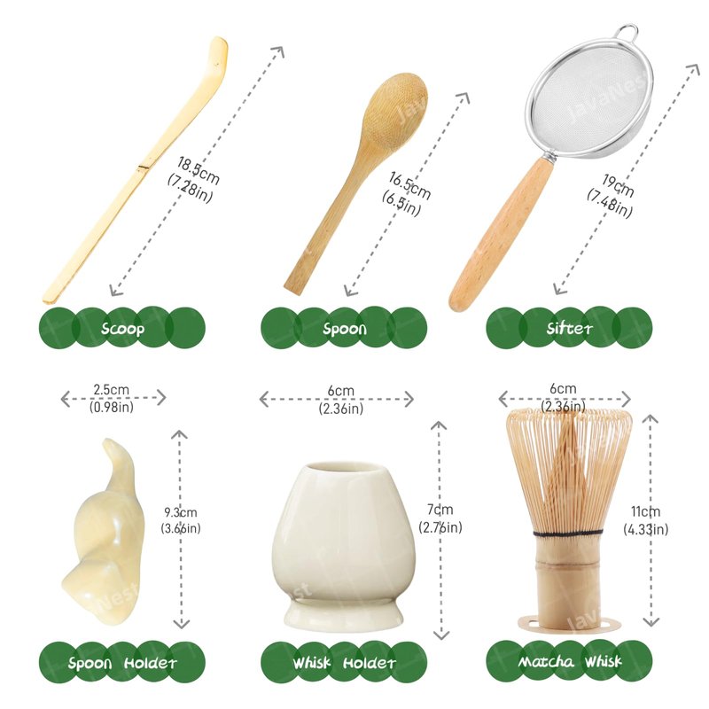 JavaNest Matcha Whisk Set, 6-Piece Matcha Making Kit, Macha Tea Set, (Chasen Holder), Ceramic Whisk Holder, Matcha Starter Sifter, Bamboo Scoop, Spoon Japanese Tea Tools For Ceremony Gift (Yellow)