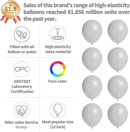 Grey Latex Balloons by [Brand Name] - 110pcs 12-Inch Balloons for Birthday Parties & Baby Showers