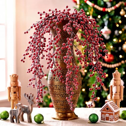 Norme 3 Pack Artificial Burgundy Red Holly Berry Stems for Christmas Decor - Classic Red Variant