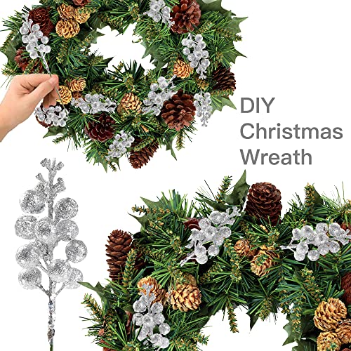 Sggvecsy Silver Christmas Glitter Berries Stems - 30 Pack Holiday Decor