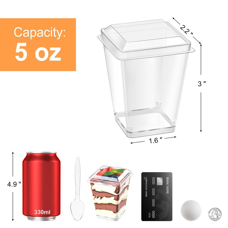 Kucoele 50 Pack 5 oz Plastic Dessert Cups with Lids and Spoons, Clear Parfait Cups Pudding Cups Mini Party Serving Cups for Appetizer Fruit Yogurt Ice Cream