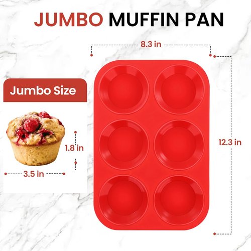 CAKETIME Jumbo Silicone Muffin Pan - Non-Stick 6 Cup Design | BPA Free for Baking Giant Muffins & Cupcakes