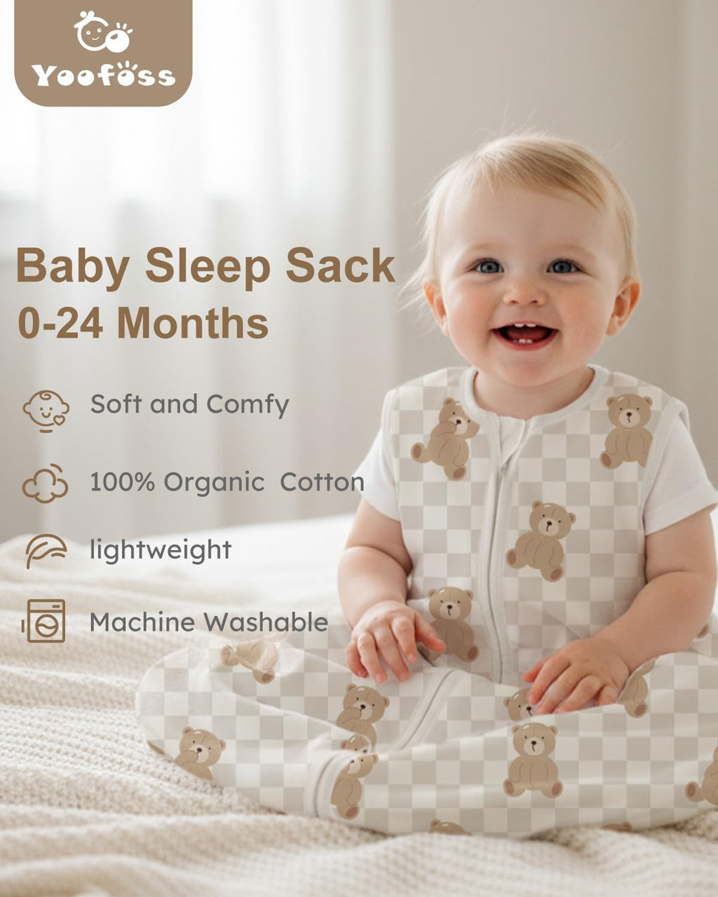 Yoofoss Baby Sleep Sack - 100% Organic Cotton Wearable Blanket for 18-24 Months | 3 Pack, Comfy & Lightweight