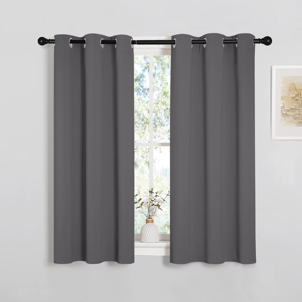 NICETOWN Grey Blackout Curtain Panels - Thermal Insulated Grommet Drapes for Bedroom | 2 Panels, W34 x L45-inch
