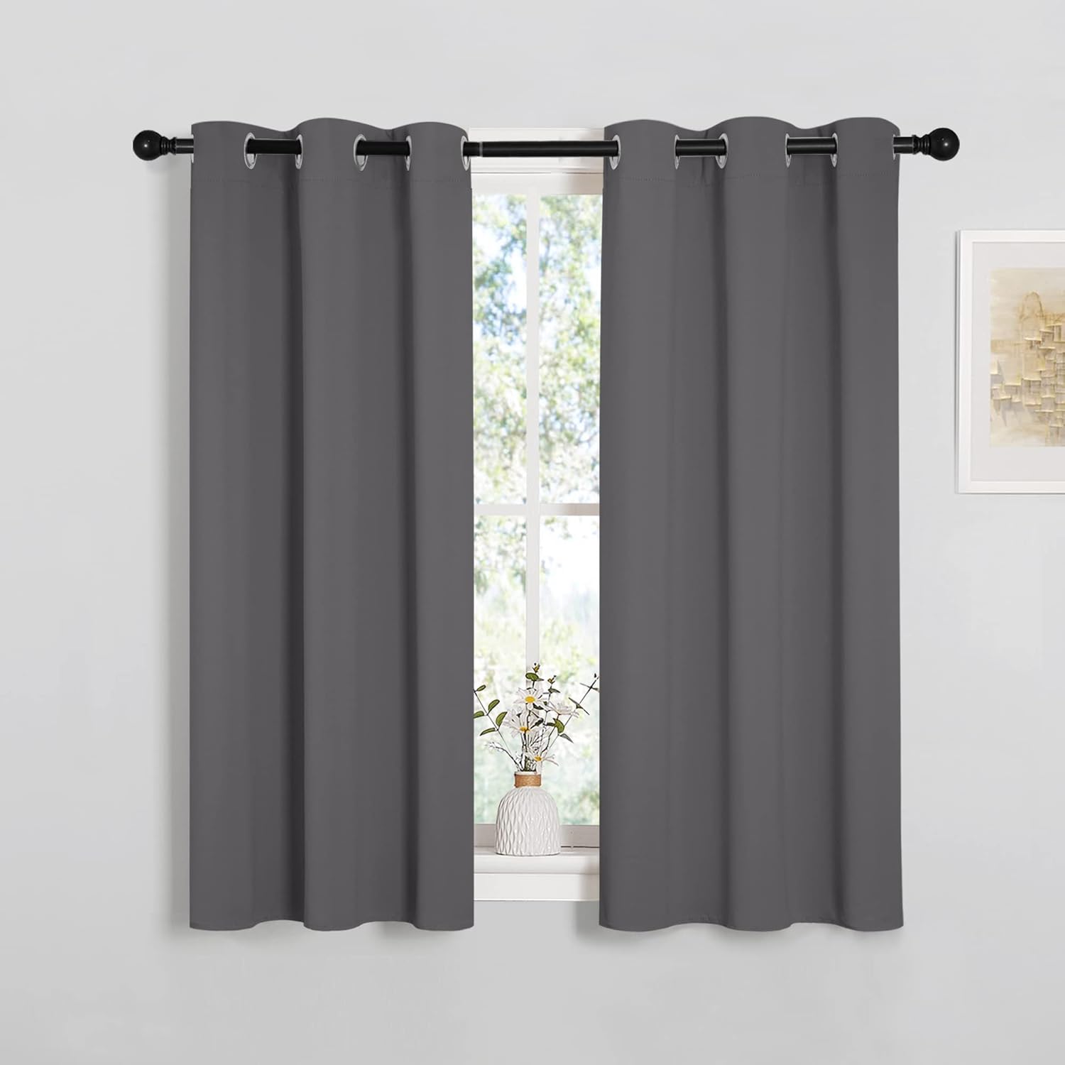 NICETOWN Grey Blackout Curtain Panels - Thermal Insulated Grommet Drapes for Bedroom | 2 Panels, W34 x L45-inch
