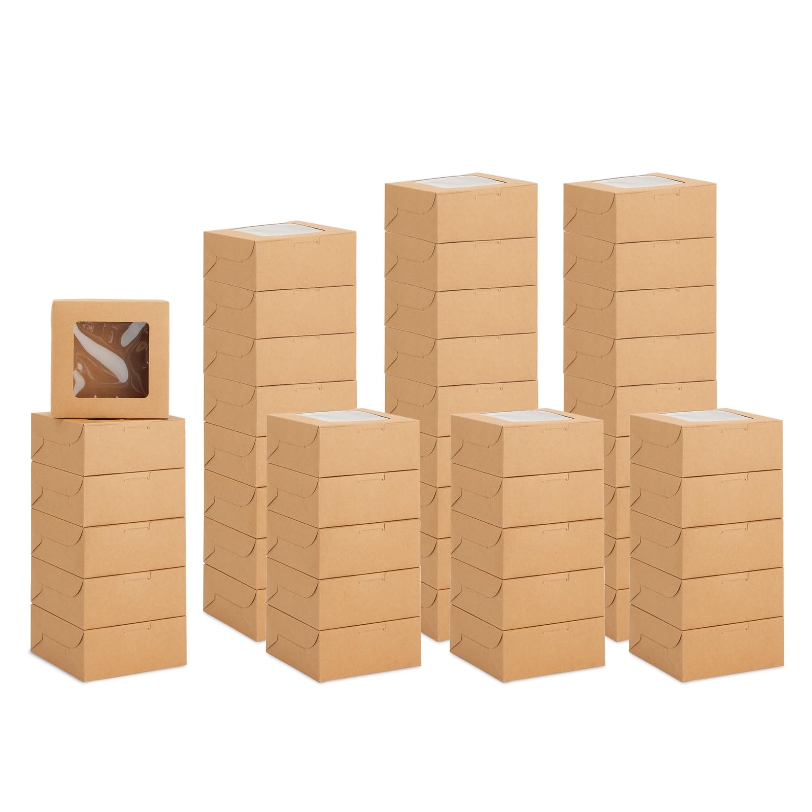 Juvale Cookie Boxes with Window - 50-Pack 6x6x2.5 in, Brown Paperboard - Bakery Boxes for Cookies, Cupcakes & Muffins