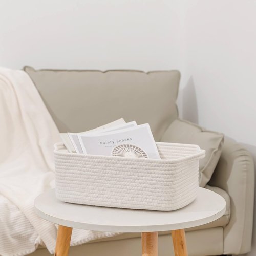 CubesLand Small Cotton Rope Basket - Cute & Durable Organizer for Toys, Bathroom, or Closet - White