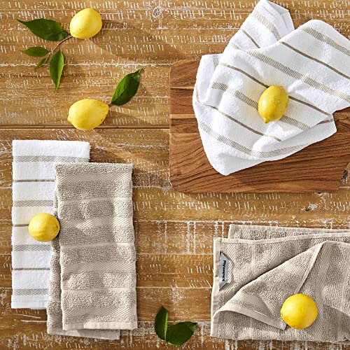 Absorbent Cotton Kitchen Towels 4-Pack Set, 16" x 26" - Tan/White