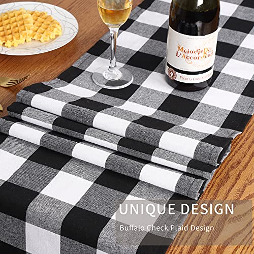 Buffalo Check Plaid Table Runner Black and White 14 x 72 Inch for Holiday & Home Decor