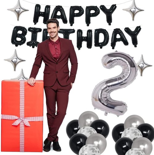 30th Birthday Party Decorations | Black & Silver Theme with Balloons & Banner for Men & Women