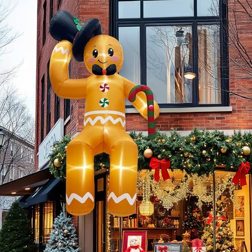 AerWo 10ft Sitting Gingerbread Christmas Inflatable Decoration - Gingerbread Man