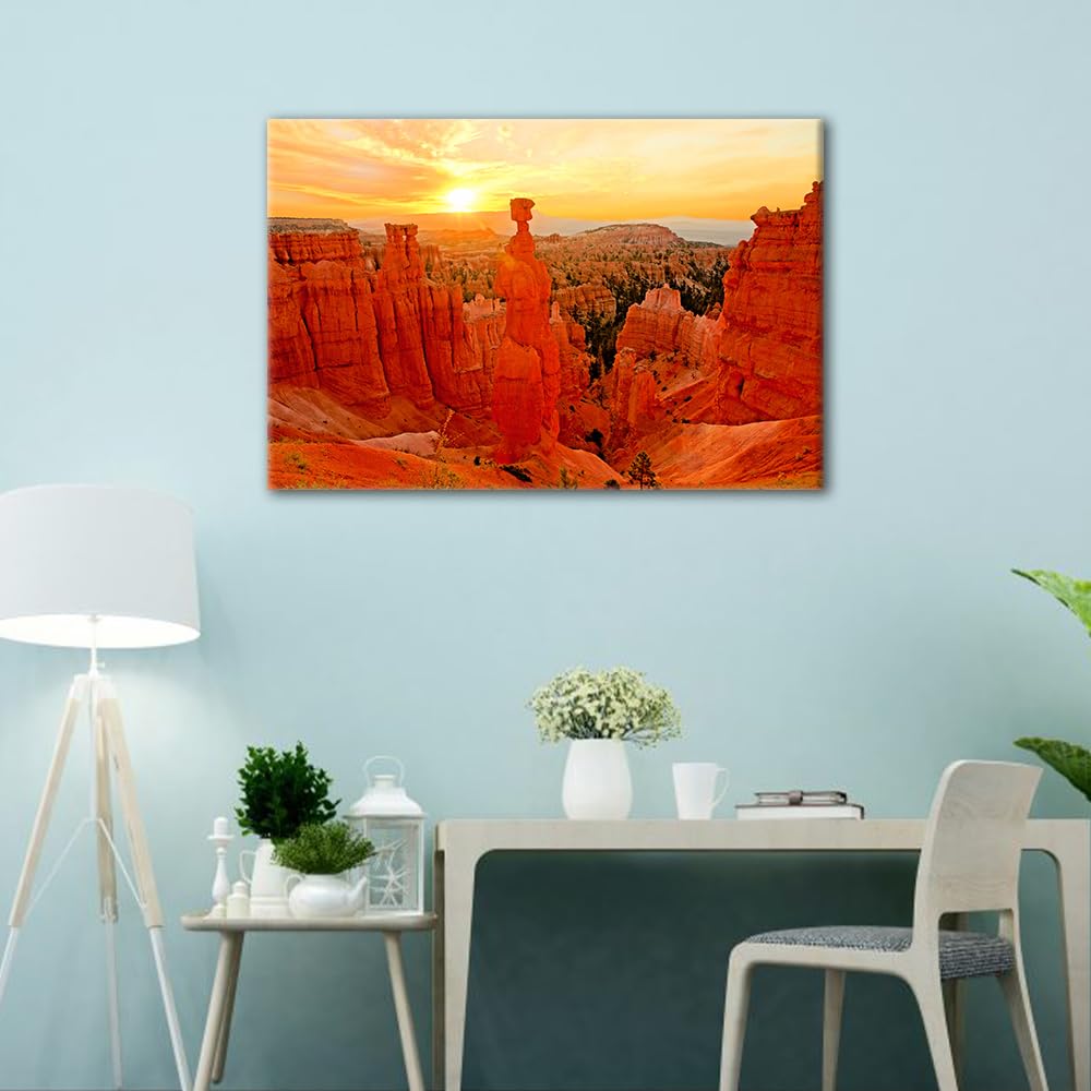 TUMOVO 1 Piece Bryce Canyon National Park Canvas Wall Art Hoodoos at Sunrise with Beautiful Orange Light Home Decor for Living Room Utah Wall Decor Modern Artwork Framed Ready to Hang (24''Wx 36''H)