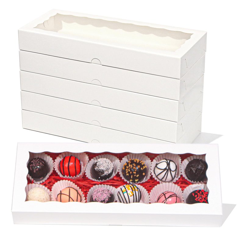 ROSPAKTEK 50pcs 12x5x1.5Inches White Bakery Boxes with Window Cookies Boxes Macaron Boxes. Cakesickle Boxes Browines Treat BoxesChocolate Truffle Boxes for Christmas Valentine's Easter Mother's Day