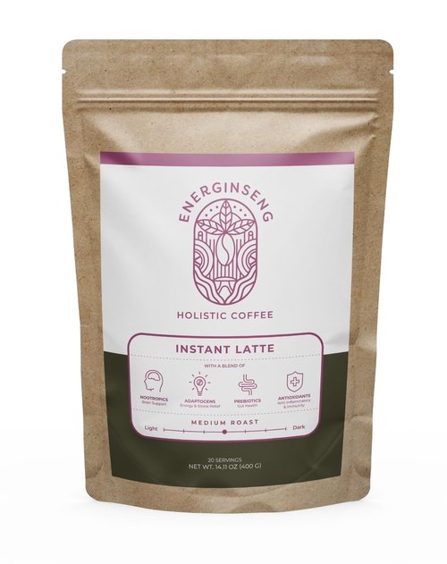 Energinseng Mushroom Coffee Instant Latte – Lion’s Mane, Reishi, Ginseng Adaptogen Coffee – Instant Coffee Alternative for Energy & Focus – Arabica & Robusta Blend – 14.11oz